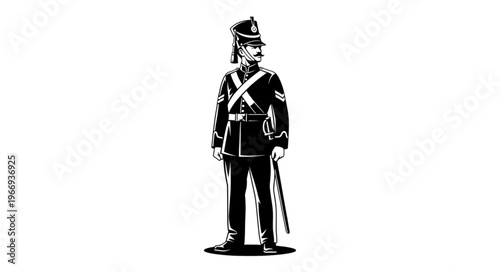 Vintage Soldier Illustration Standing Proudly with Sword.