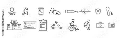 Healthcare Icons Set, Thin Line Medical Symbols Collection