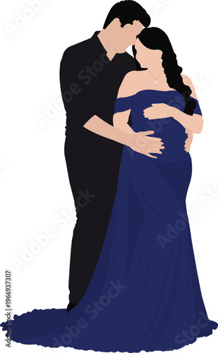 Pregnant Couple Maternity Photoshoot Vector