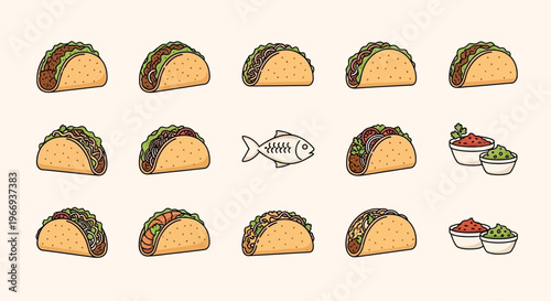 Taco Assortment with Fish Skeleton and Dips