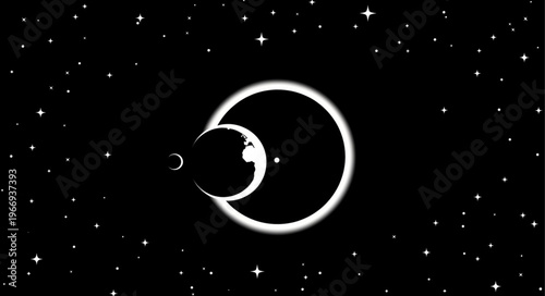 Abstract Cosmic Celestial Body With Rings and Stars.