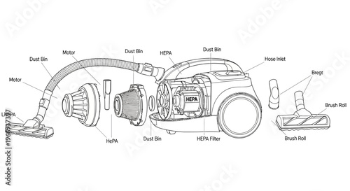 Vacuum Cleaner Parts Diagram: Exploded View of Household Cleaning Appliance Components