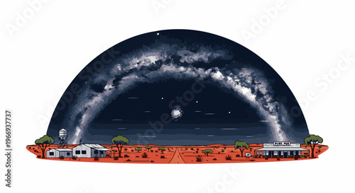 Desert outback landscape under a vast starry night sky