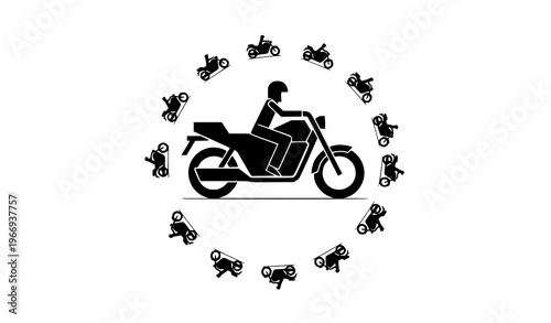 Minimal motorcycle and moped silhouette circle composition urban transport vector design