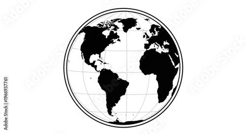 Black and white illustration of planet Earth globe.
