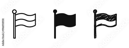 Waving Flag on Pole Icon Set - Nation, Patriotism, Identity, and National Symbolism