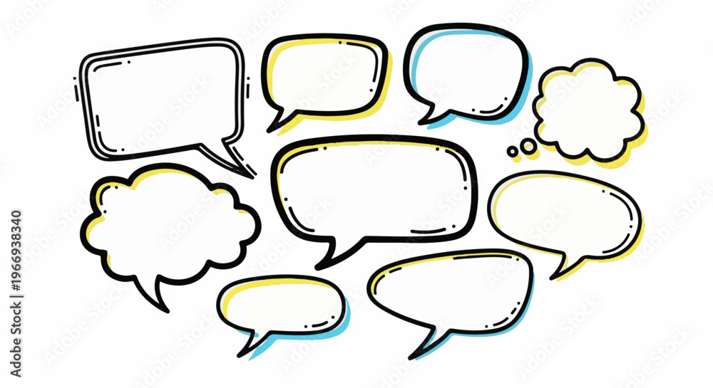 Fototapeta premium Collection of assorted empty speech bubbles with colorful outlines