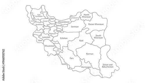 Iran detailed political map on white background5. Vector flat clipart.
