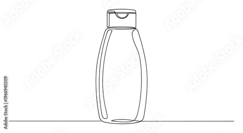 Minimalist continuous line drawing of a personal care product bottle with a flip top cap perfect for packaging concepts branding projects or simple design aesthetics