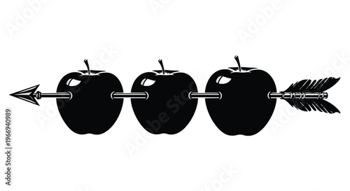 Three black apples pierced by an arrow