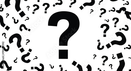 Black question marks scattered around a large question mark