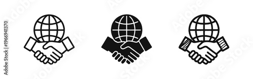 Global Handshake with Globe Icon Set - International Partnership, Business Agreement, Unity