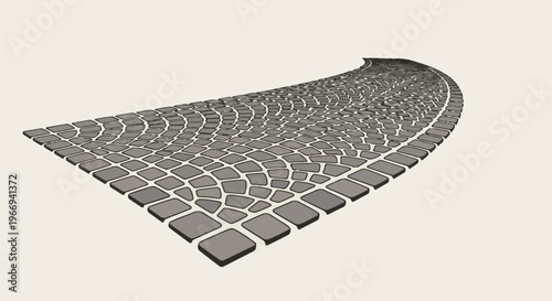 Curved cobblestone path with perspective view