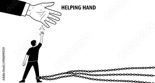 Reaching for Help Addiction Struggle Chains Rescue Recovery Support Black Vector Silhouette