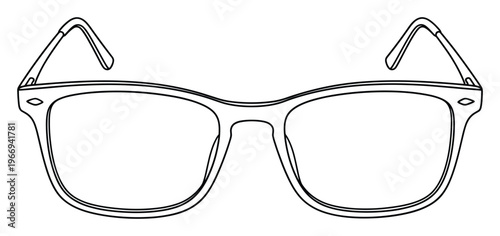 Outline drawing of classic eyeglasses for vision correction and personal style perfect for optometry marketing and fashion accessory advertising campaigns