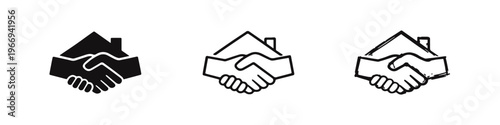 Real Estate Deal Icon - House and Handshake Agreement Symbol