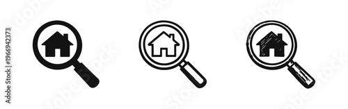 Real Estate Property Research Icon - Home and Magnifier