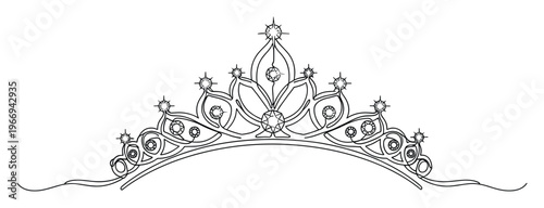 Elegant royal tiara line drawing featuring ornate jewels and shining stars, perfect for luxury event invitations, regal party decorations, or sophisticated design projects.