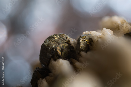 Macro Golden Pyrite Mineral on White Matrix