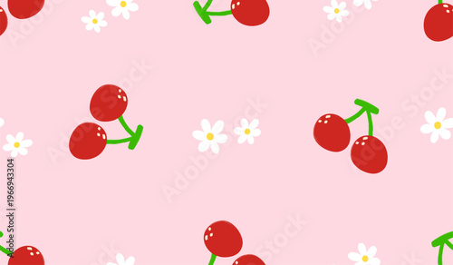 Seamless red cherry pattern design, flat cherry pattern template vector. 
