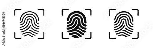 Fingerprint scan icon set. Biometric security identification vector illustration for digital authentication and access.