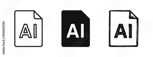 AI file format icon set. Adobe Illustrator document symbol or artificial intelligence file vector illustration.