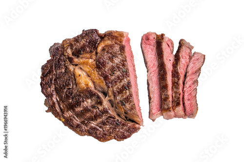 Cuadro en lienzo Grilled Rib eye steak with herbs, roast prime beef meat isolated on white backgr