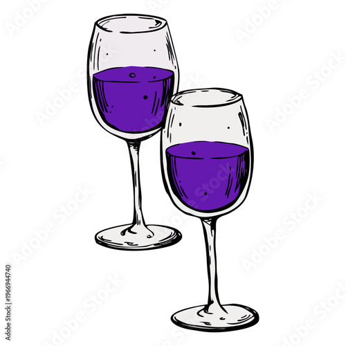 Two elegant crystal glasses of red wine sit isolated on a white background, highlighting a luxury Cabernet beverage perfect for a restaurant celebration or winery party.