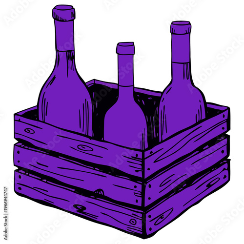 An isolated red wine bottle and transparent glass filled with a deep liquid beverage sit alongside a blank green bottle reflecting a sleek winery bar aesthetic.