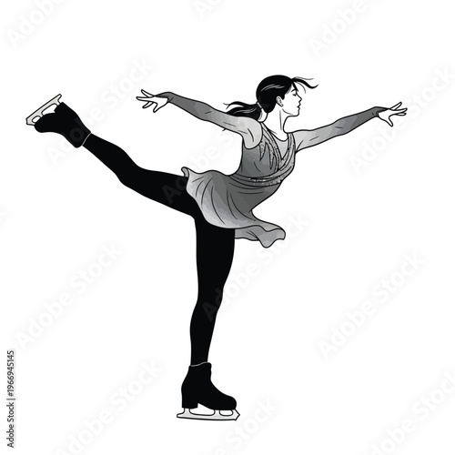 Graceful figure skater performing an elegant split jump on the ice