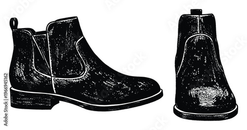 Stylish black Chelsea boots with a textured grunge appearance perfect for footwear advertising campaigns and casual wear catalog displays