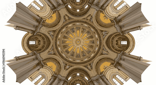 Ornately detailed architectural dome with radiating patterns and circular windows