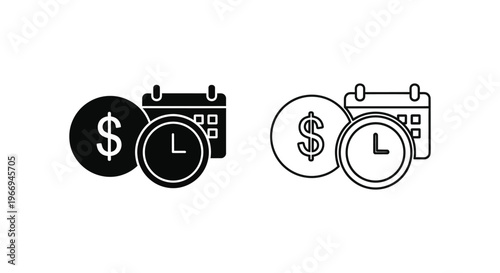 black and white icons of a wallet and a coin with a dollar sign Vector