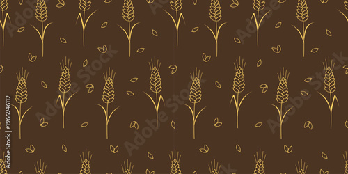 Seamless pattern of hand-drawn ears of wheat, barley or oats. Vector abstract illustration, floral background, organic food concepts.