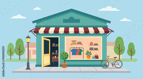 a clothing and household goods store with open doors