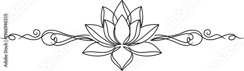 Elegant lotus flower with layered petals, symmetrical swirling decorative vector design, spiritual harmony artwork, ornamental background illustration for meditation and balance themes