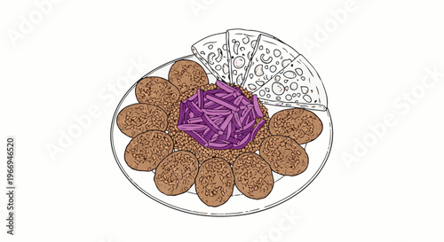 Delicious falafel platter with shredded cabbage and flatbread