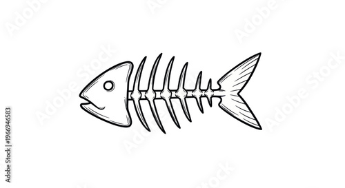 Hand-drawn fish skeleton icon on white background