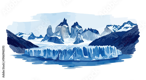 Majestic Glacier and Snow-Capped Mountains in a Frozen Landscape