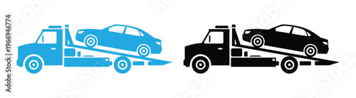 simple tow truck towing broken down car silhouette side view icon symbol transparent background2