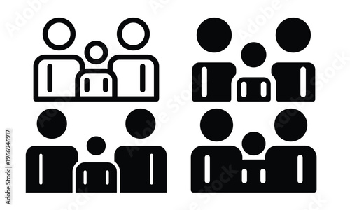 Black Family Silhouette Variations Icon Set