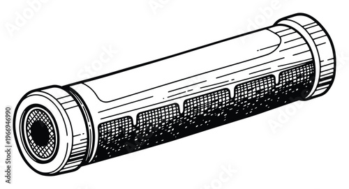 Black and white line drawing of a generic industrial handle featuring a textured grip surface and cylindrical form suitable for mechanical diagrams or technical product design resources.