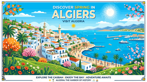 Vintage Travel Poster for Algiers Algeria in Springtime