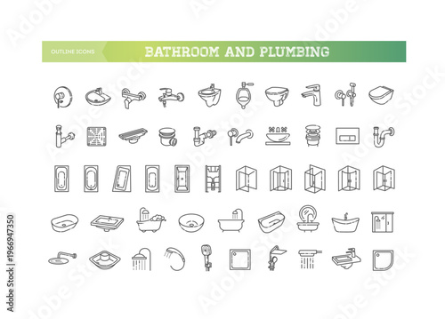 Bathroom and Plumbing Line Icons Set