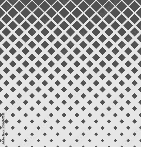 Seamless geometric pattern of overlapping diagonal grid lines forming diamond shapes that gradually scale down, in monochrome gray tones