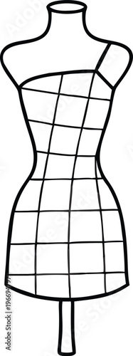 Contemporary One Shoulder Female Dress Form or Mannequin with a Checkered Pattern