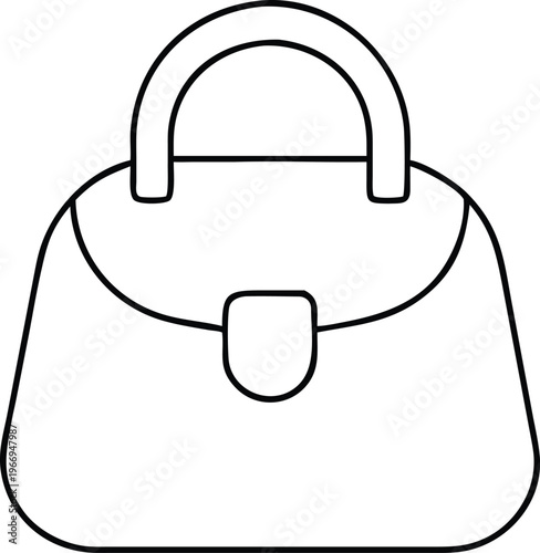 Contemporary outline graphic of a stylish womens purse with a prominent front flap closure