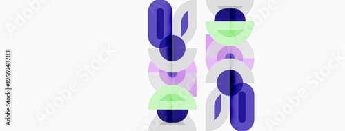 Abstract pattern features overlapping oval shapes. Purple, lavender, light green hues create modern design. Minimalist aesthetic.