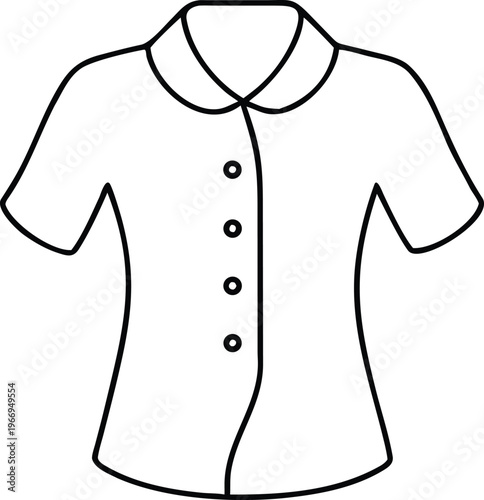 Classic Womens Short Sleeve Collared Button Up Shirt Outline Vector Icon