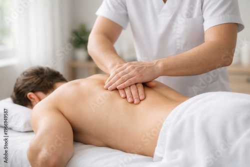 Manual Therapy Back Adjustment in Modern Physiotherapy Clinic, Chiropractor Treating Spine Pain